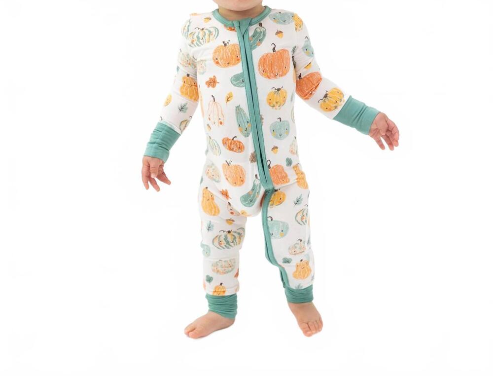 NEW ANGEL DEAR kid's crayon pumpkins 2 way zipper romper in orange